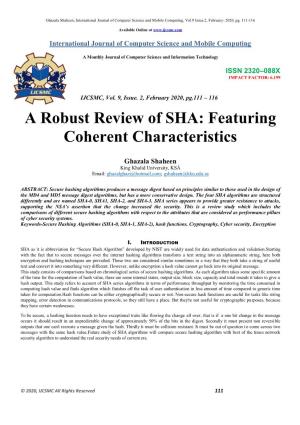 A Robust Review of SHA: Featuring Coherent Characteristics