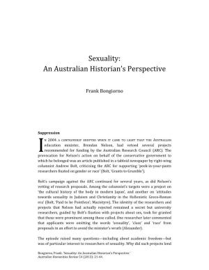 Sexuality: an Australian Historian's Perspective