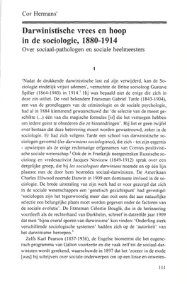 Darwinistische Vrees En Hoop in De Sociologie, 1880-1914 Over Sociaal-Pathologen En Sociale Heelmeesters