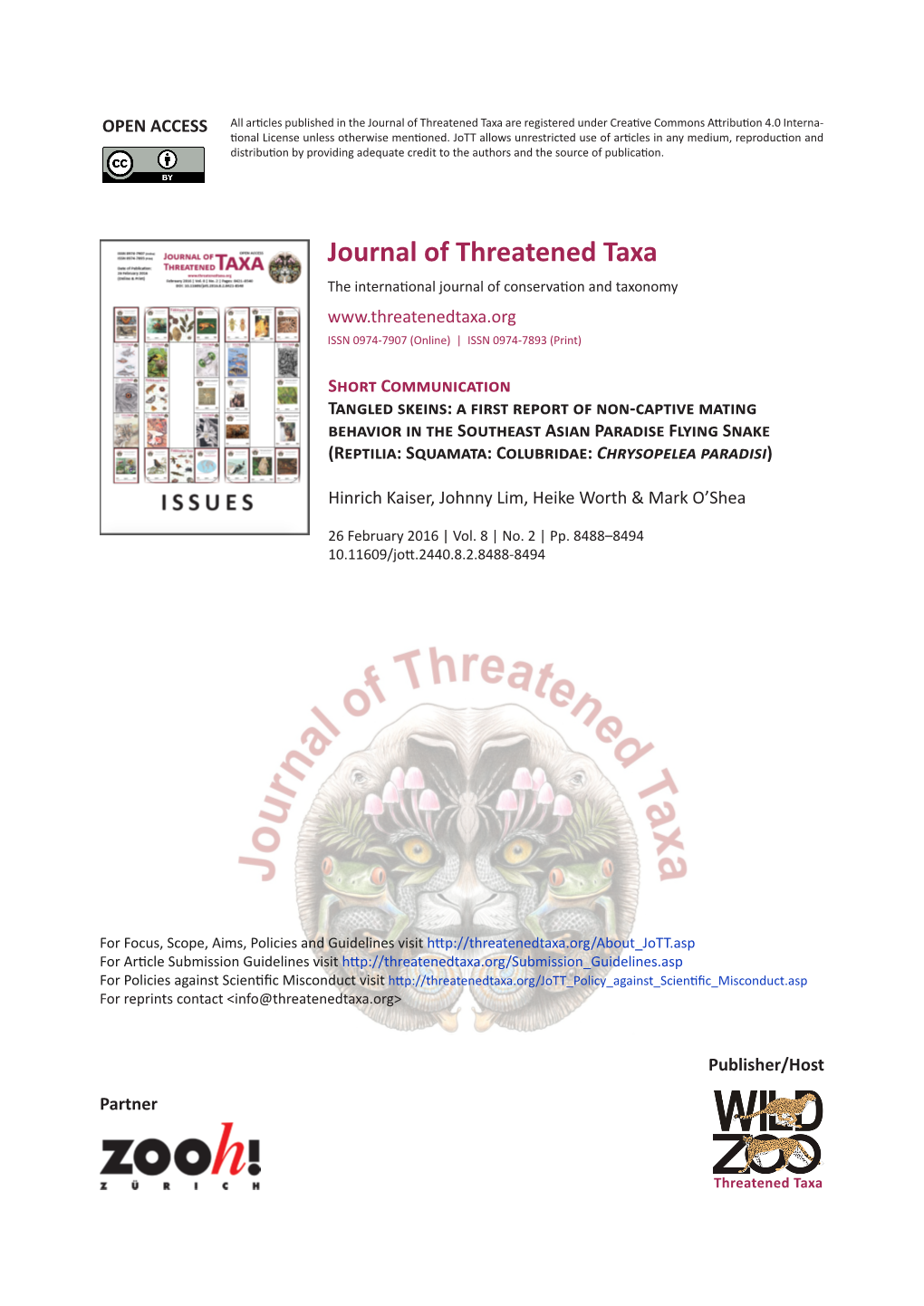 Tangled Skeins: a First Report of Non-Captive Mating Behavior in the Southeast Asian Paradise Flying Snake (Reptilia: Squamata: Colubridae: Chrysopelea Paradisi)