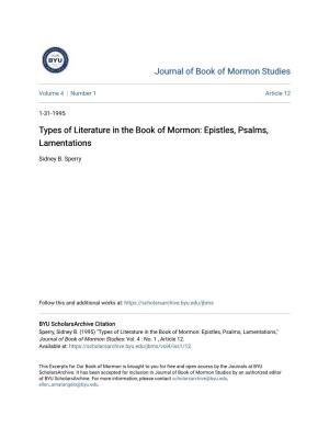 Types of Literature in the Book of Mormon: Epistles, Psalms, Lamentations