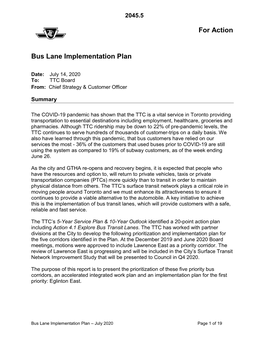 Bus Lane Implementation Plan