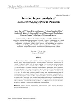 Invasion Impact Analysis of Broussonetia Papyrifera in Pakistan