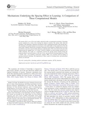 Mechanisms Underlying the Spacing Effect in Learning: a Comparison of Three Computational Models