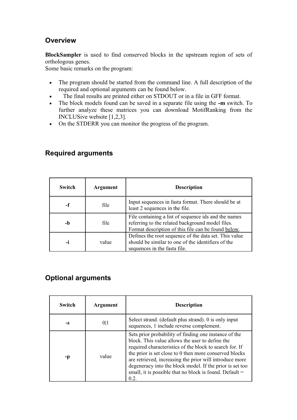 Blocksampler Is Used to Find Conserved Blocks in the Upstream Region of Sets of Orthologous