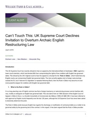 Can't Touch This: UK Supreme Court Declines Invitation to Overturn
