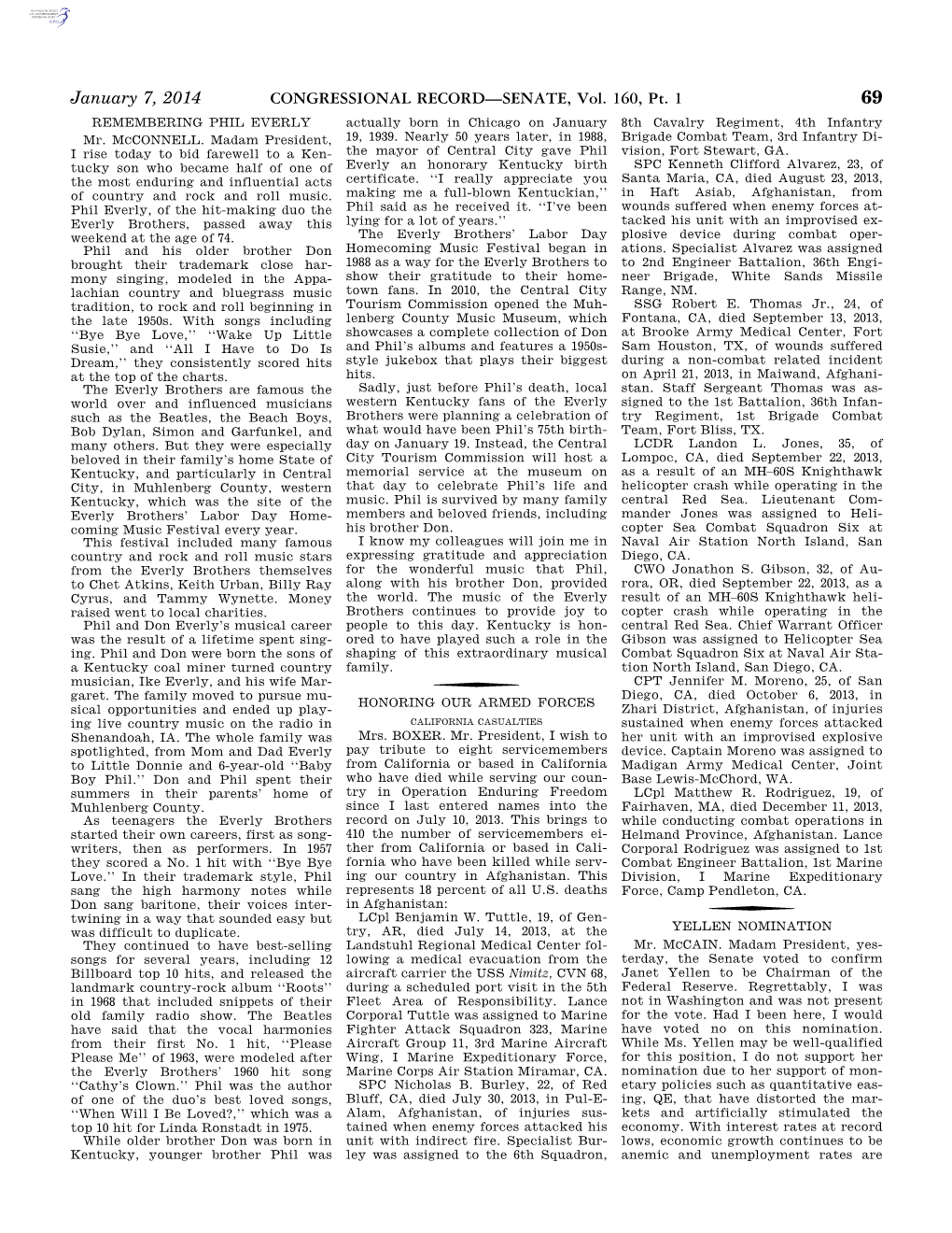 CONGRESSIONAL RECORD—SENATE, Vol. 160, Pt. 1 January