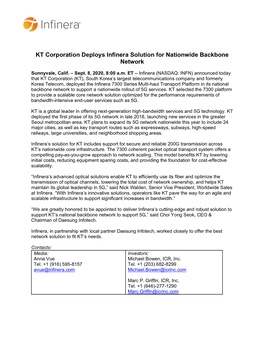 KT Corporation Deploys Infinera Solution for Nationwide Backbone Network