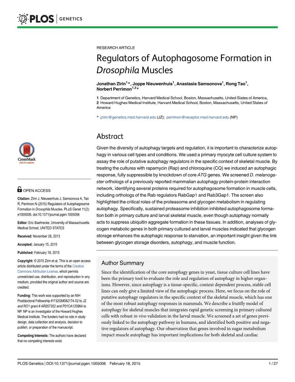 Regulators of Autophagosome Formation in Drosophila Muscles