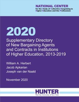 2020 Supplementary Directory of New Bargaining Agents and Contracts in Institutions of Higher Education, 2013-2019