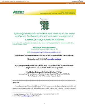 Hydrological Behaviour of Alfisols and Vertisols