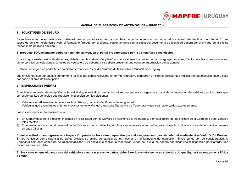 Manual De Suscripcion De Automoviles – Junio 2014