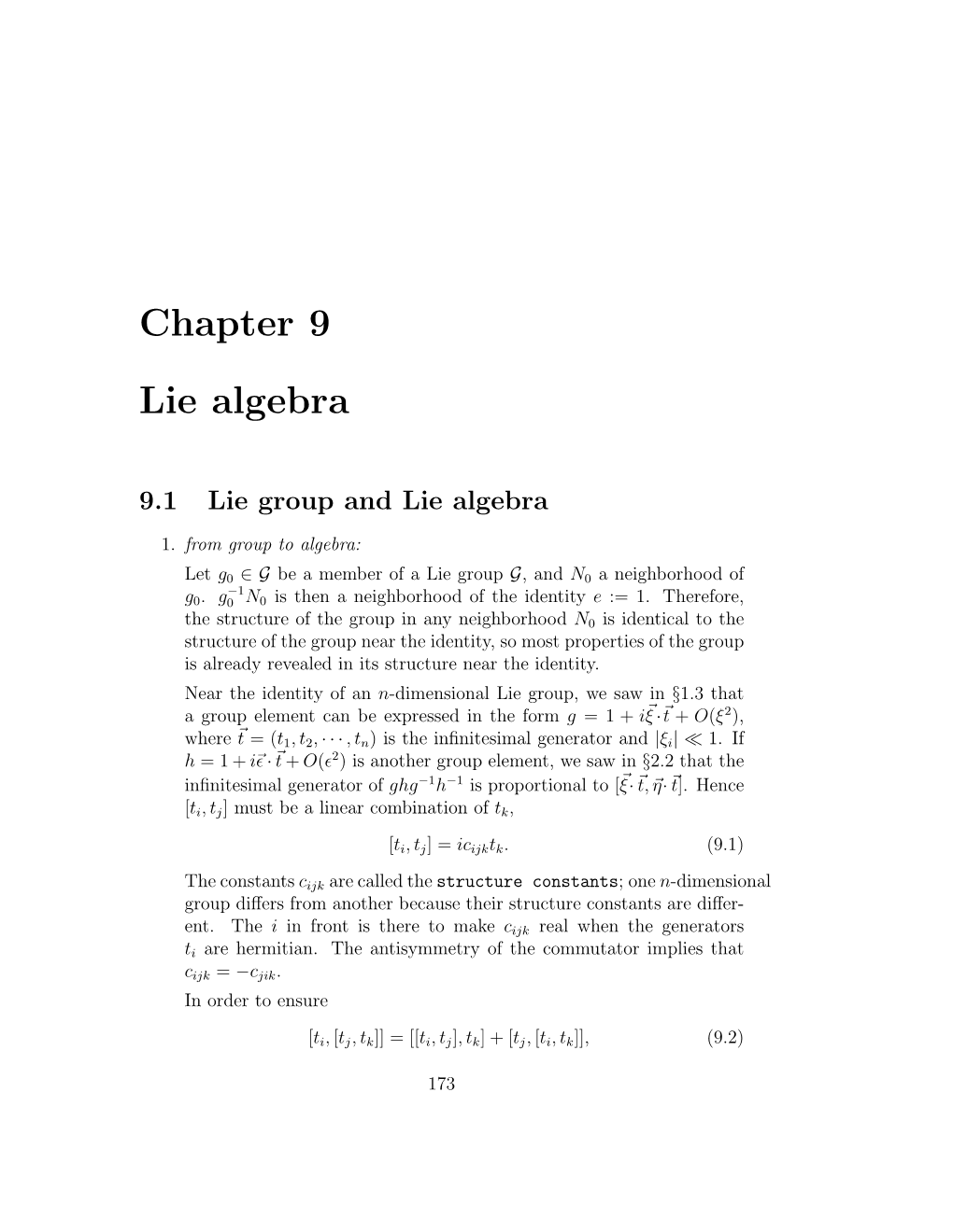 Chapter 9 Lie Algebra