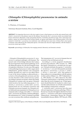 Chlamydia (Chlamydophila) Pneumoniae in Animals: a Review