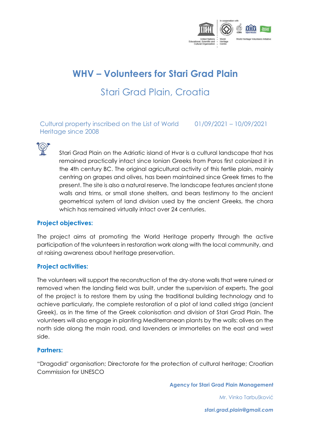 WHV – Volunteers for Stari Grad Plain Stari Grad Plain, Croatia