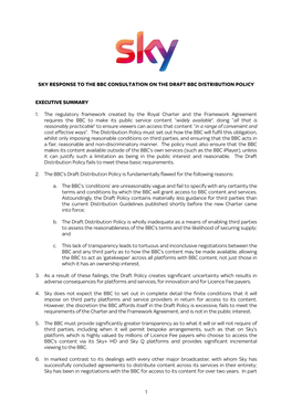 Sky Response to the Bbc Consultation on the Draft Bbc Distribution Policy
