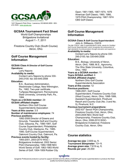 GCSAA Tournament Fact Sheet Golf Course Management Information