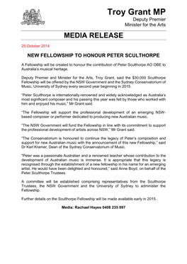 New Fellowship to Honour Peter Sculthorpe
