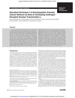 Elevated LIM Kinase 1 in Nonmetastatic Prostate Cancer