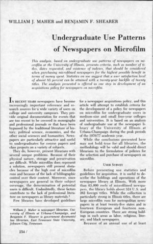 Undergraduate Use Patterns of Newspapers on Microfilm