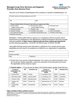 Managed Long-Term Services and Supports Provider Area Service Form