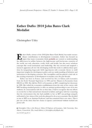 Esther Duflo: 2010 John Bates Clark Medalist