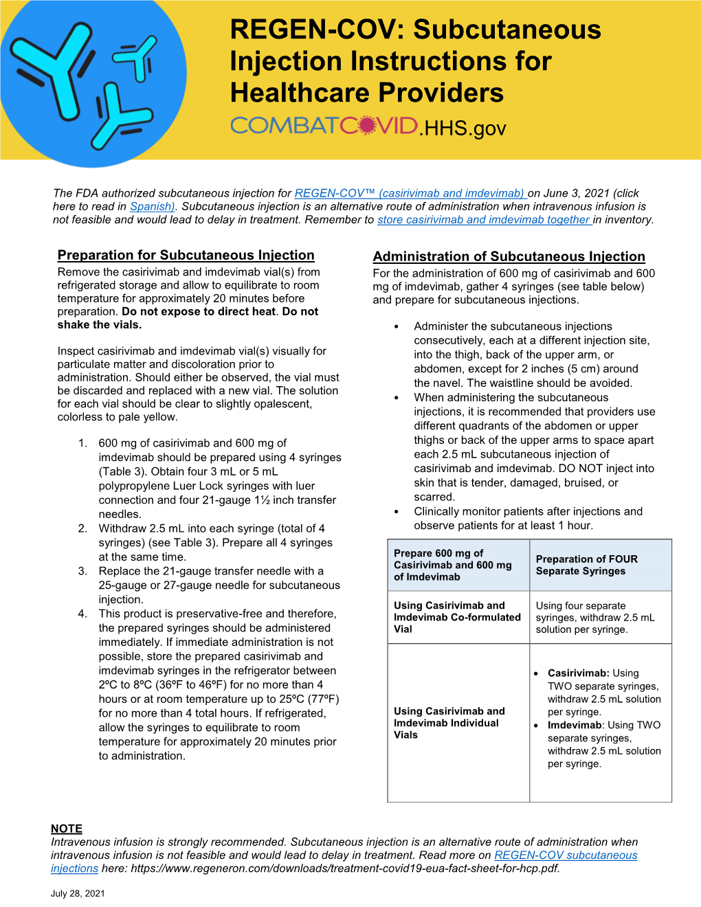 REGEN-COV: Subcutaneous Injection Instructions for Healthcare Providers .HHS.Gov