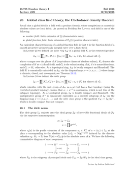 26 Global Class Field Theory, the Chebotarev Density Theorem