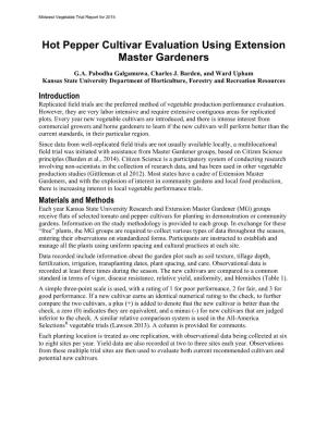 Hot Pepper Cultivar Evaluation Using Extension Master Gardeners G.A