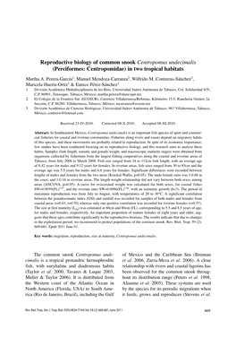 Reproductive Biology of Common Snook Centropomus Undecimalis (Perciformes: Centropomidae) in Two Tropical Habitats