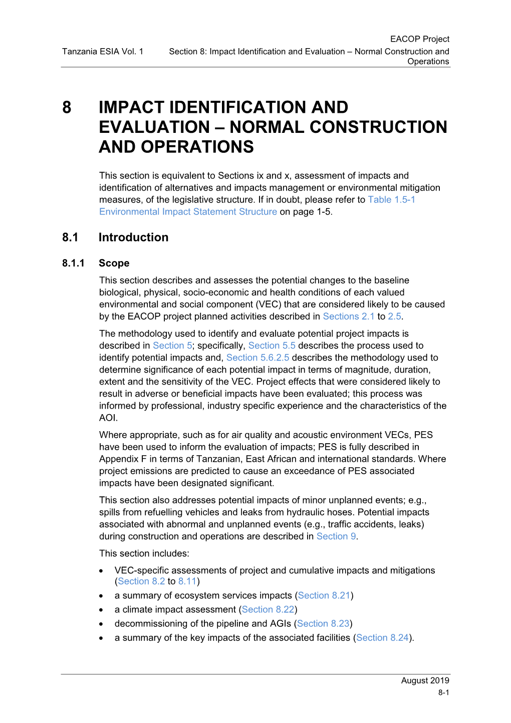 8 Impact Identification and Evaluation – Normal Construction and Operations