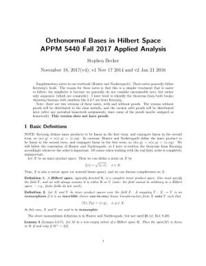 Orthonormal Bases in Hilbert Space APPM 5440 Fall 2017 Applied Analysis