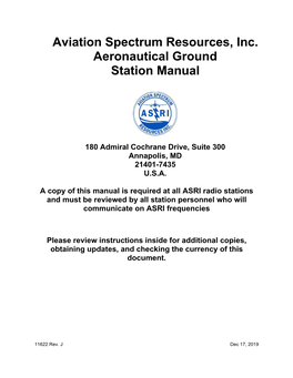 Aviation Spectrum Resources, Inc. Aeronautical Ground Station Manual