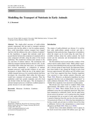Modelling the Transport of Nutrients in Early Animals
