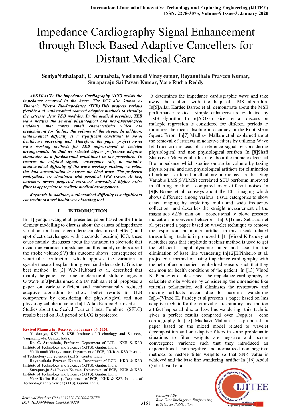 Impedance Cardiography Signal Enhancement Through Block Based Adaptive Cancellers for Distant Medical Care