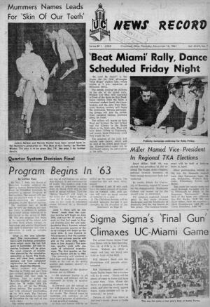 University of Cincinnati News Record. Thursday, November 16, 1961. Vol