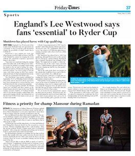 England's Lee Westwood Says Fans 'Essential' to Ryder