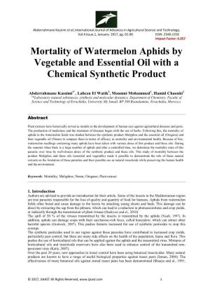 Mortality of Watermelon Aphids by Vegetable and Essential Oil with a Chemical Synthetic Product