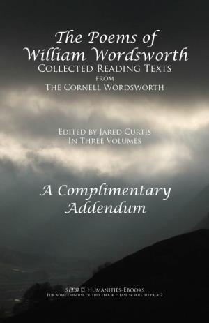 The Poems of William Wordsworth Collected Reading Texts from the Cornell Wordsworth