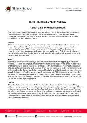 Thirsk – the Heart of North Yorkshire a Great Place to Live, Learn and Work