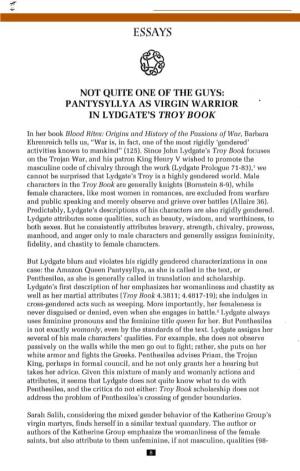 Pantysyllya As Virgin Warrior in Lydgate's Troy Book