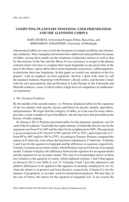 Computing Planetary Positions: User-Friendliness and the Alfonsine Corpus