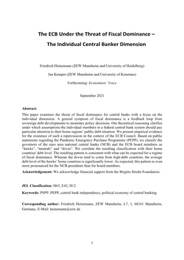 The ECB Under the Threat of Fiscal Dominance – the Individual Central Banker Dimension