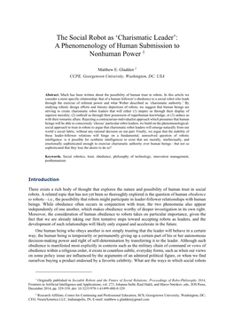 Charismatic Leader’: a Phenomenology of Human Submission to Nonhuman Power 1