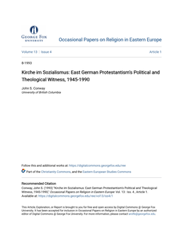 East German Protestantism's Political and Theological Witness, 1945-1990