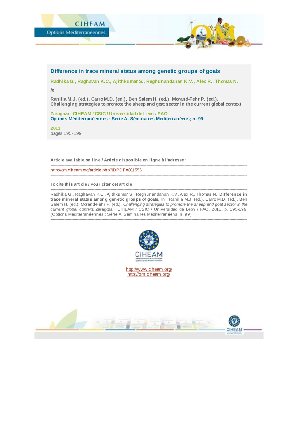 Difference in Trace Mineral Status Among Genetic Groups of Goats