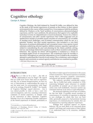Cognitive Ethology Carolyn A