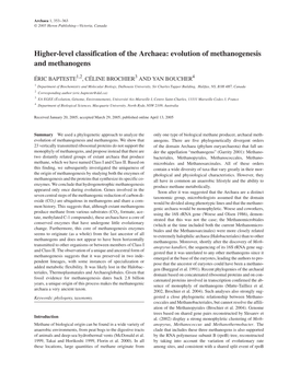 Higher-Level Classification of the Archaea: Evolution of Methanogenesis and Methanogens