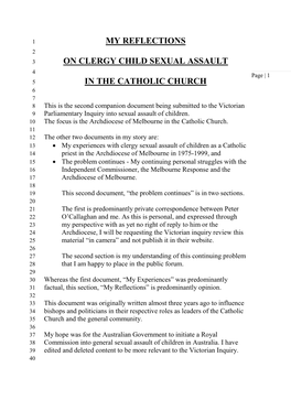 IN the CATHOLIC CHURCH 6 7 8 This Is the Second Companion Document Being Submitted to the Victorian 9 Parliamentary Inquiry Into Sexual Assault of Children