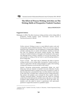 The Effect of Process Writing Activities on the Writing Skills of Prospective Turkish Teachers
